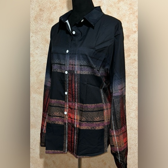 Plaid Shirt Lapel Collar Durable Non-Sheer Fabric Button-Up Design - Picture 13 of 13